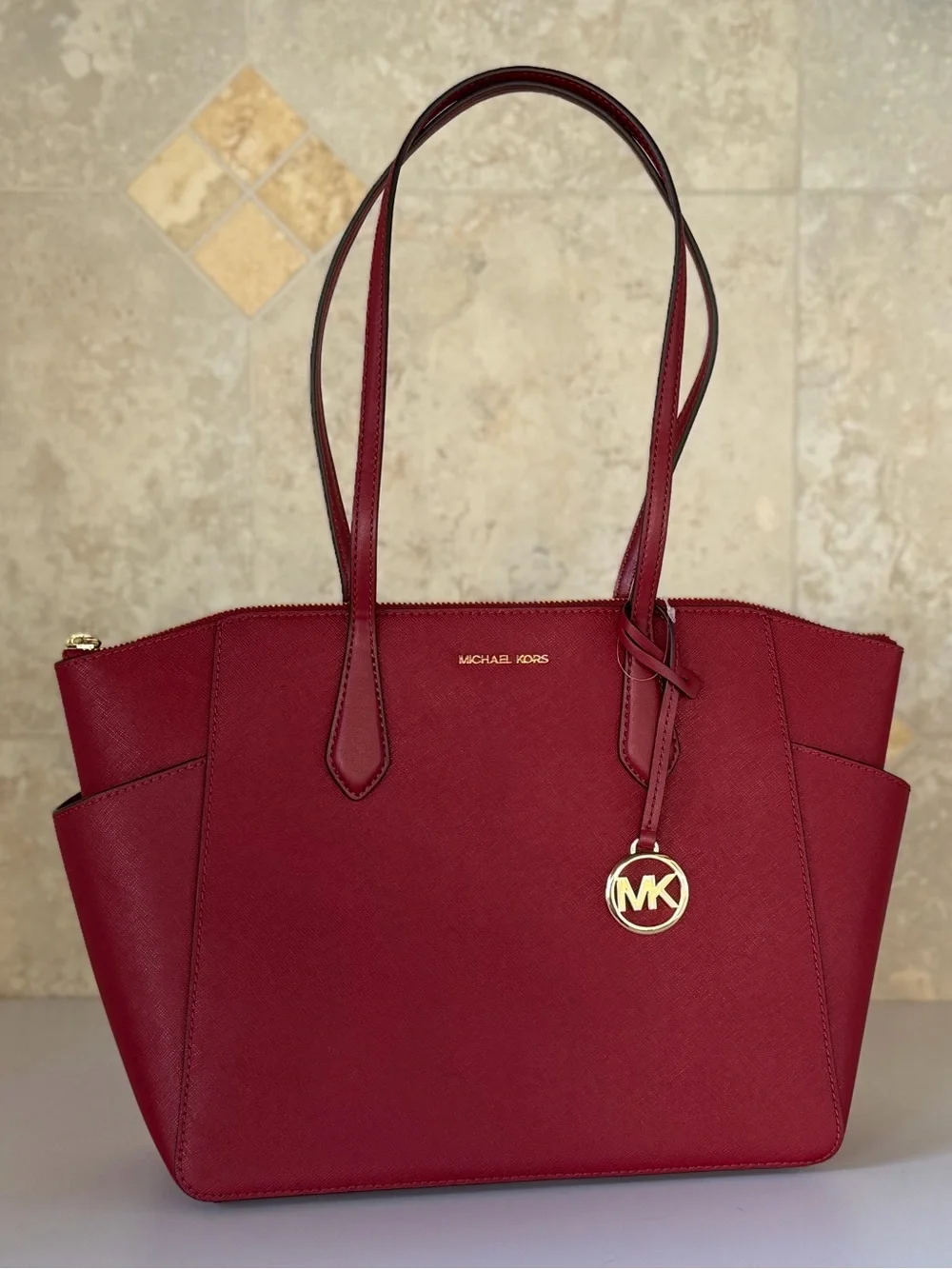 Michael Kors Marilyn MD Tote Shoulder Bag Cherry
